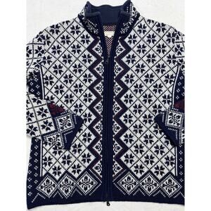 Baltic Inspirations VTG Wool Cardigan Sz LG Large Navy Snowflake Nordic Full Zip
